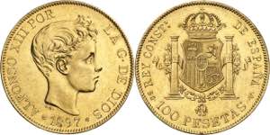 1897*1897. Alfonso XIII. SGV. 100 pesetas. ... 