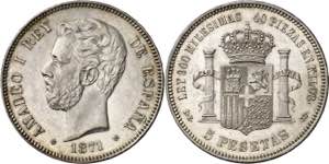 1871*1874. Amadeo I. DEM. 5 pesetas. (AC. ... 