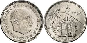 1957. Franco. BA (Barcelona). 5 pesetas. ... 