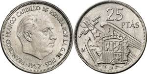 1957. Franco. BA (Barcelona). 25 pesetas. ... 