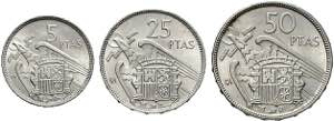 1957. Franco. BA (Barcelona). 5, 25 y 50 ... 