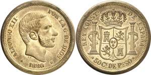 1880. Alfonso XII. Manila. 50 centavos. (AC. ... 