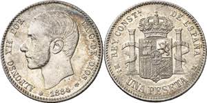 1884/3*1884. Alfonso XII. MSM. 1 peseta. ... 