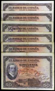 1927. 50 pesetas. 17 de mayo. 6 billetes: ... 