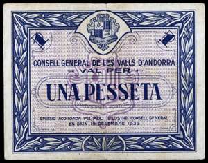 Andorra. 1 peseta. (T. 5). Nº 00173. ... 