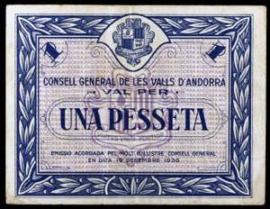 Andorra. 1 peseta. (T. 5a). Emisión azul. ... 