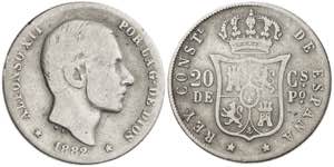 1882. Alfonso XII. Manila. 20 centavos. (AC. ... 