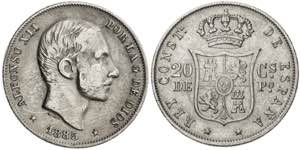 1885. Alfonso XII. Manila. 20 centavos. (AC. ... 