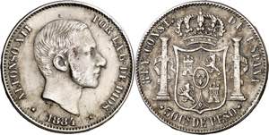 1884. Alfonso XII. Manila. 50 centavos. (AC. ... 