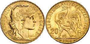 Francia. 1908. III República. 20 francos. ... 