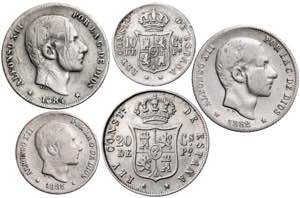 Manila. Lote de 5 monedas: 10 centavos 1881 ... 