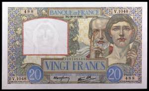 Francia. 1940. Banco de Francia. 20 francos. ... 