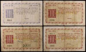 Linyola. 50 céntimos y 1 peseta (tres). (T. ... 