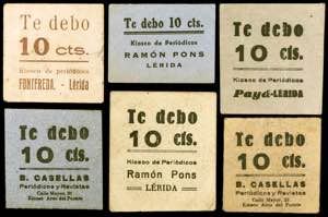 Lleida. 10 céntimos (seis). 6 cartones de ... 
