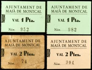 Maià de Montcal. 1 (dos) y 2 pesetas (dos). ... 
