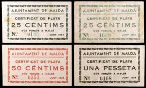 Maldà. 25 (dos), 50 céntimos y 1 peseta. ... 