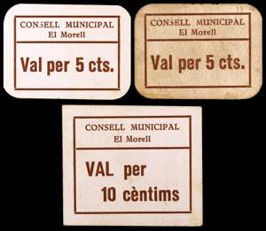El Morell. 5 (dos) y 10 céntimos. (T. 1872, ... 