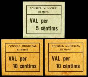 El Morell. 5 y 10 céntimos (dos). (T. 1874 ... 