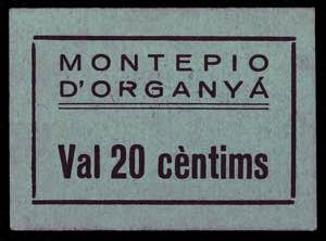 Organyà.  Montepío. 20 céntimos. (AL. ... 
