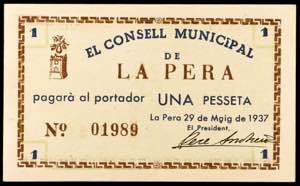 La Pera. 1 peseta. (T. 2086). Único billete ... 