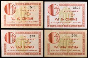 Piera. 50 céntimos (dos) y 1 peseta (dos). ... 