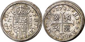 1719. Felipe V. Cuenca. JJ. 1/2 real. (AC. ... 