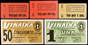 Vinaixa. 50 céntimos (tres) y 1 peseta ... 