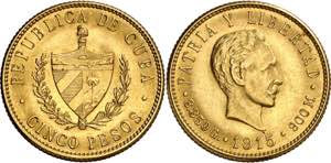 Cuba. 1915. 5 pesos. (Fr. 4) (Kr. 19). AU. ... 
