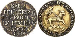 1834. Isabel II. Puerto Rico. Medalla de ... 