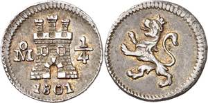 1801. Carlos IV. México. 1/4 de real. (AC. ... 