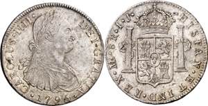 1795. Carlos IV. Lima. IJ. 8 reales. (AC. ... 