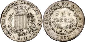 1837. Isabel II. Barcelona. PS. 1 peseta. ... 