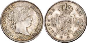 1868. Isabel II. Manila. 10 centavos. (AC. ... 