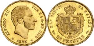 1883*1883. Alfonso XII. MSM. 25 pesetas. ... 