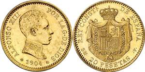 1904*1904. Alfonso XIII. SMV. 20 pesetas. ... 