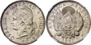 Argentina. 1882. 1 peso. (Kr. 29). En ... 
