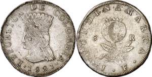 Colombia. Cundinamarca. 1821. JF. 8 reales. ... 