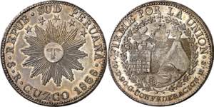 Perú. Sur. 1838. Cuzco. MS. 8 reales. (Kr. ... 