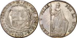 Perú. 1855. Lima. MB. 8 reales. (Kr. ... 