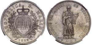 San Marino. 1898. R (Roma). 5 liras. (Kr. ... 