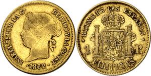 1862. Isabel II. Manila. 1 peso. (AC. 821). ... 