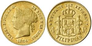 1864. Isabel II. Manila. 4 pesos. (AC. 858). ... 
