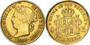 1868. Isabel II. Manila. 4 pesos. (AC. 865). ... 