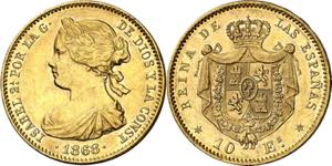 1868*1873. I República. 10 escudos. (AC. ... 