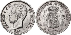 1871*-875. Amadeo I. DEM. 5 pesetas. (AC. ... 