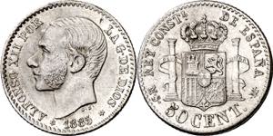1885*86. Alfonso XII. MSM. 50 céntimos. ... 