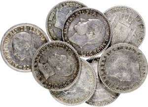 1880 a 1926. 50 céntimos. Lote de 8 monedas ... 