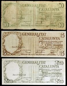 1936. Generalitat de Catalunya. 2,50, 5 y 10 ... 