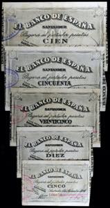 1936. Santander. 5, 10, 25, 50 y 100 ... 