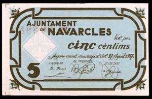 Navarcles. 5 céntimos. (T. 1891). EBC.